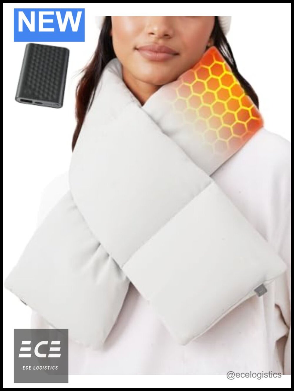 Graphene Heated Puffer Scarf Neck Warmer Acrylic Polyester